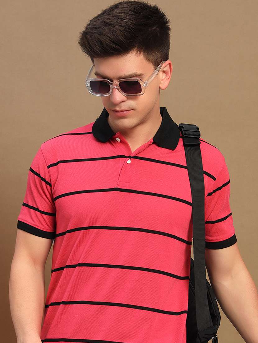 men striped short sleeve regular fit polo t-shirt