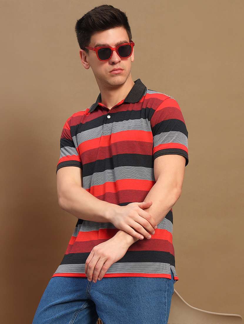 men striped short sleeve regular fit polo t-shirt