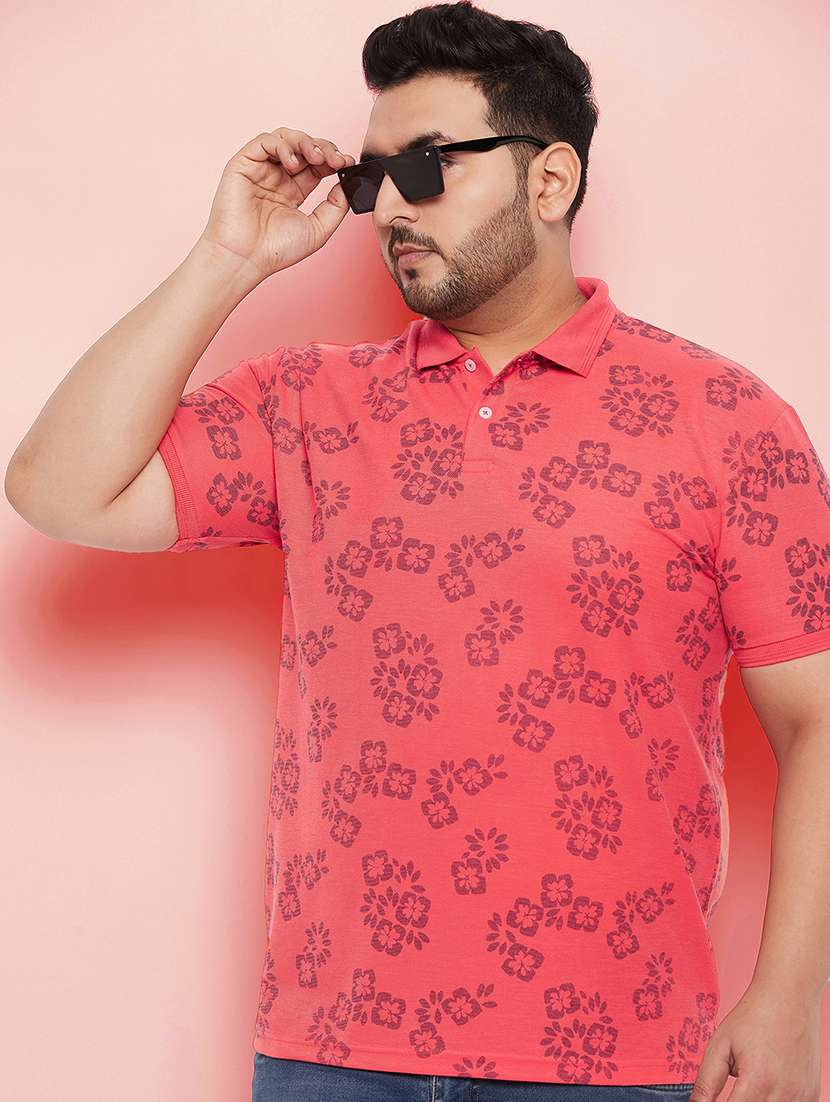 men plus size floral short sleeve regular fit polo t-shirt