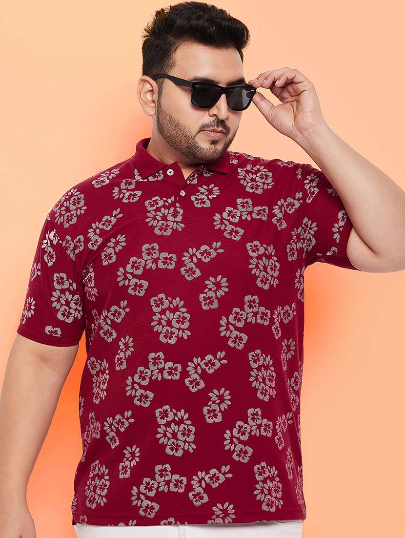 men plus size floral short sleeve regular fit polo t-shirt