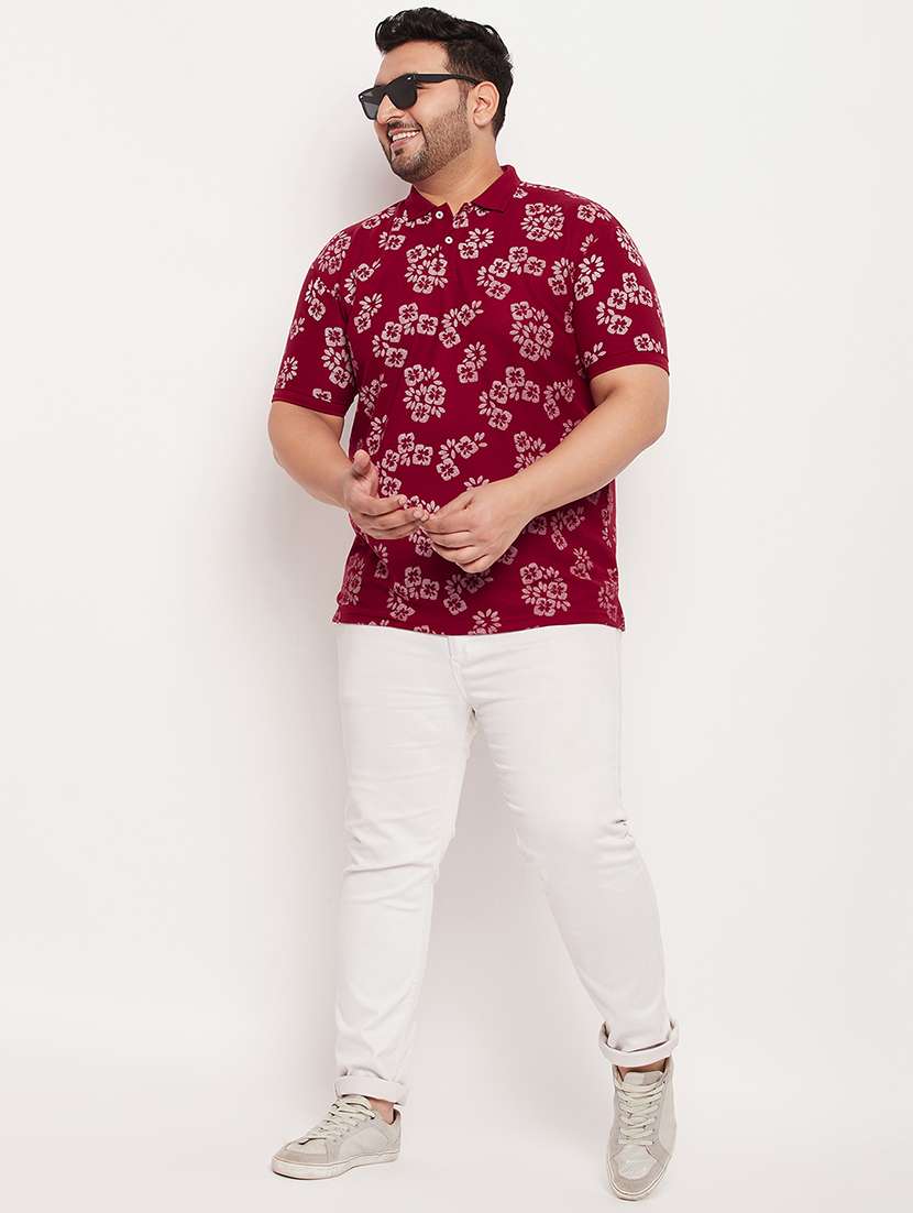 men plus size floral short sleeve regular fit polo t-shirt - 22358525 -  Standard Image - 3