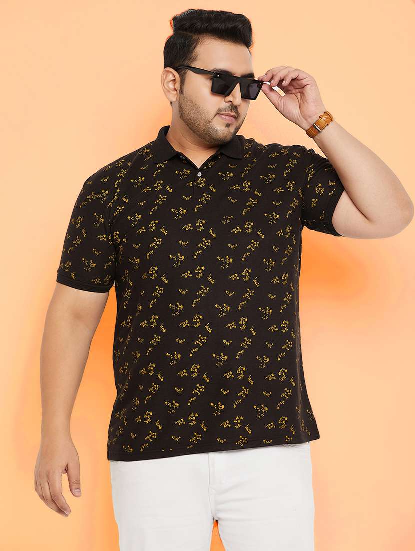 men plus size floral short sleeve regular fit polo t-shirt