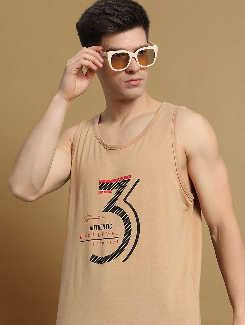 men typographic sleeveless regular fit t-shirt