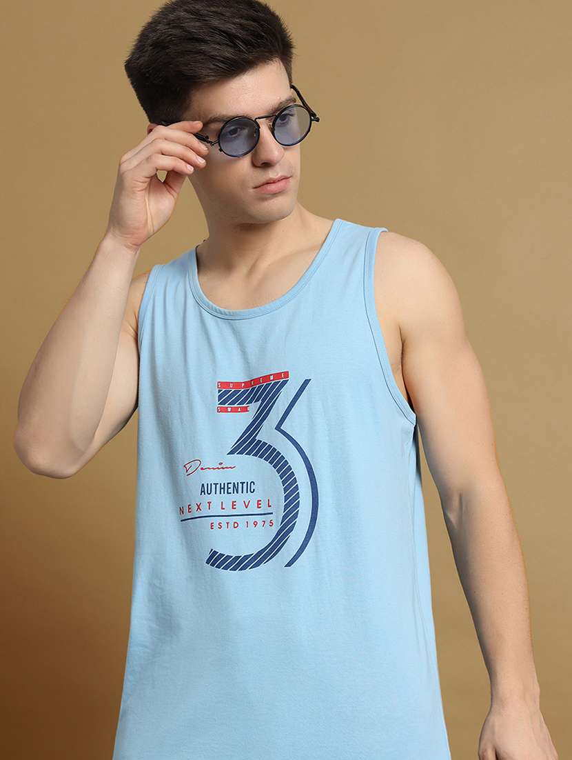 men typographic sleeveless regular fit t-shirt