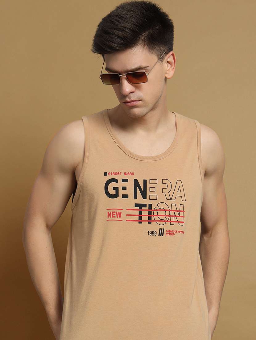 men typographic sleeveless regular fit t-shirt