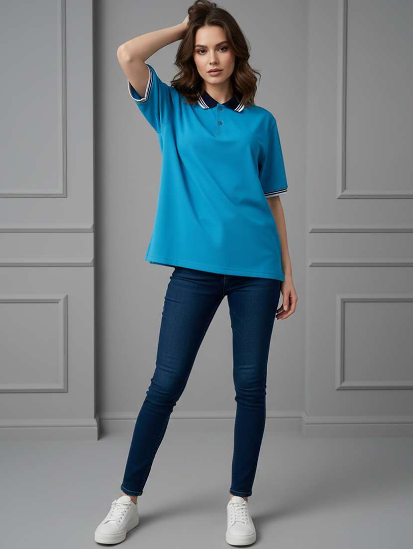 women solid short sleeve oversized polo t-shirt - 22358562 -  Standard Image - 3