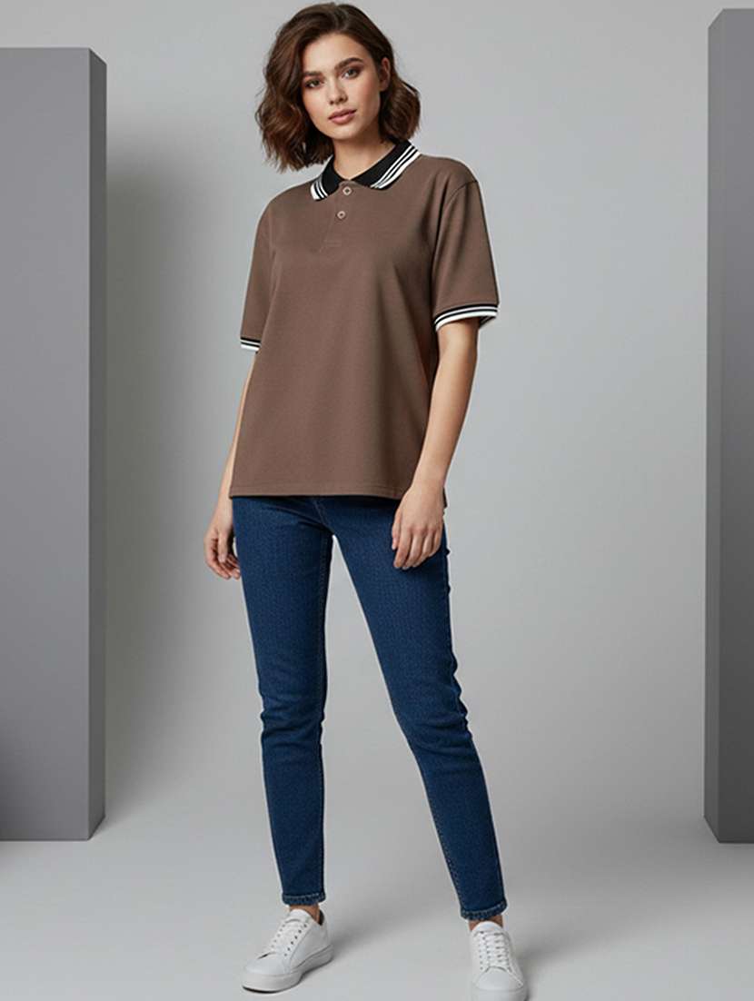 women solid short sleeve oversized polo t-shirt - 22358568 -  Standard Image - 3