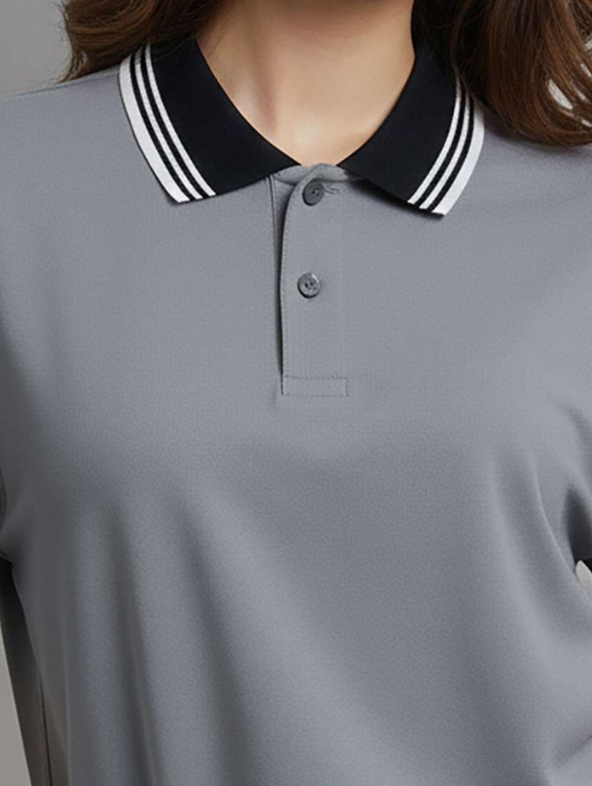 women solid short sleeve oversized polo t-shirt - 22358571 -  Standard Image - 3