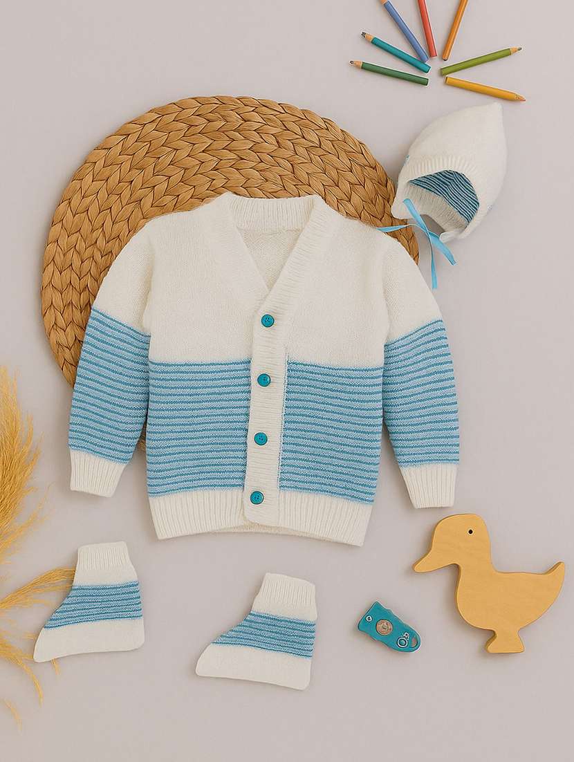 kids self designed sweater with woolen scoks & cap