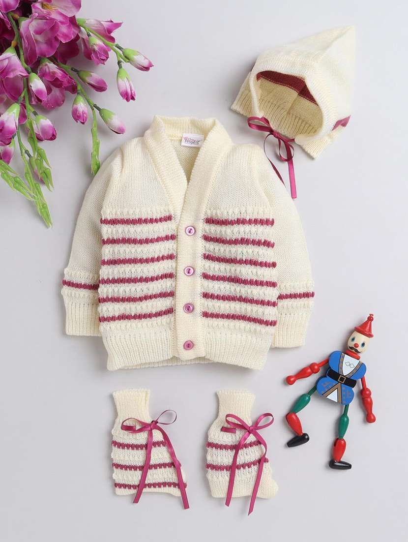 kids self designed sweater with woolen scoks & cap