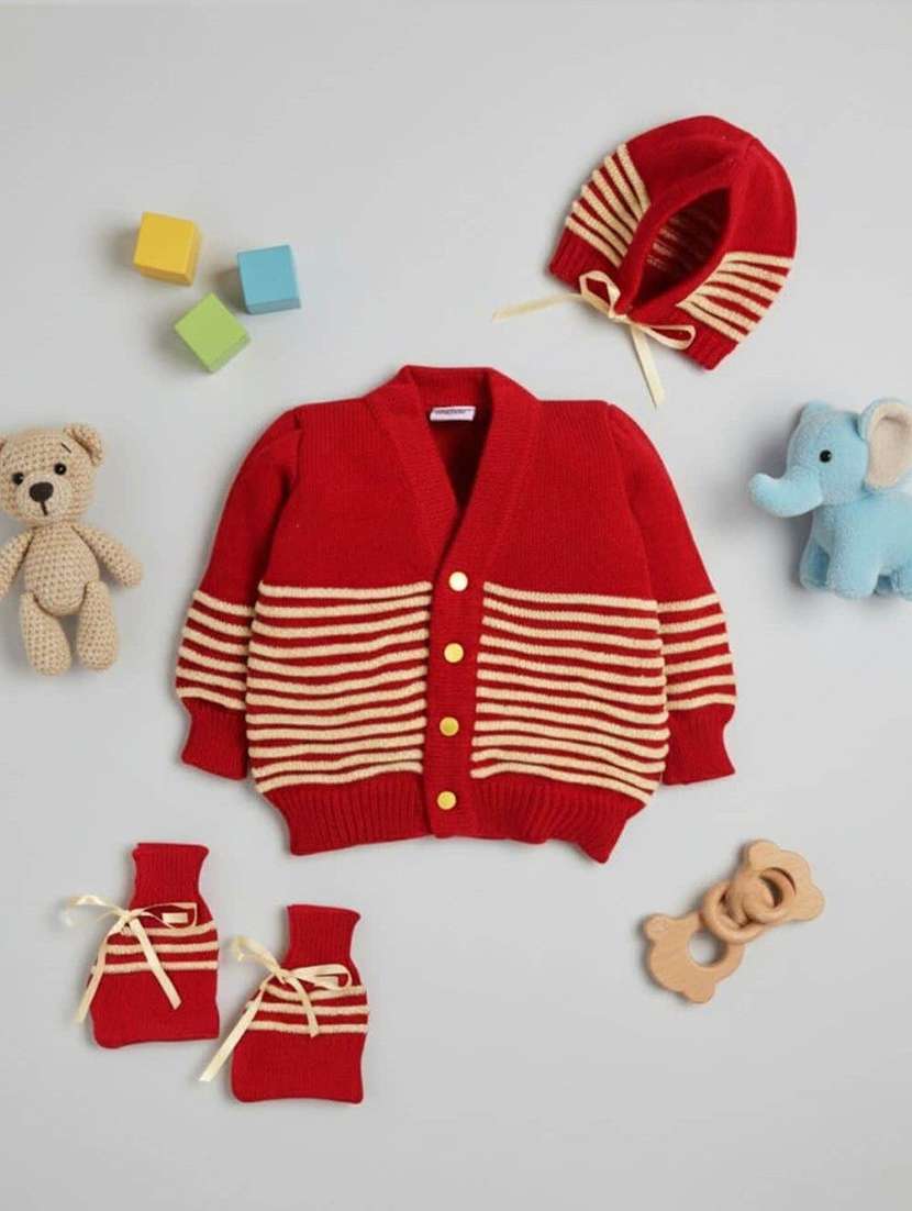 kids self designed sweater with woolen socks & cap