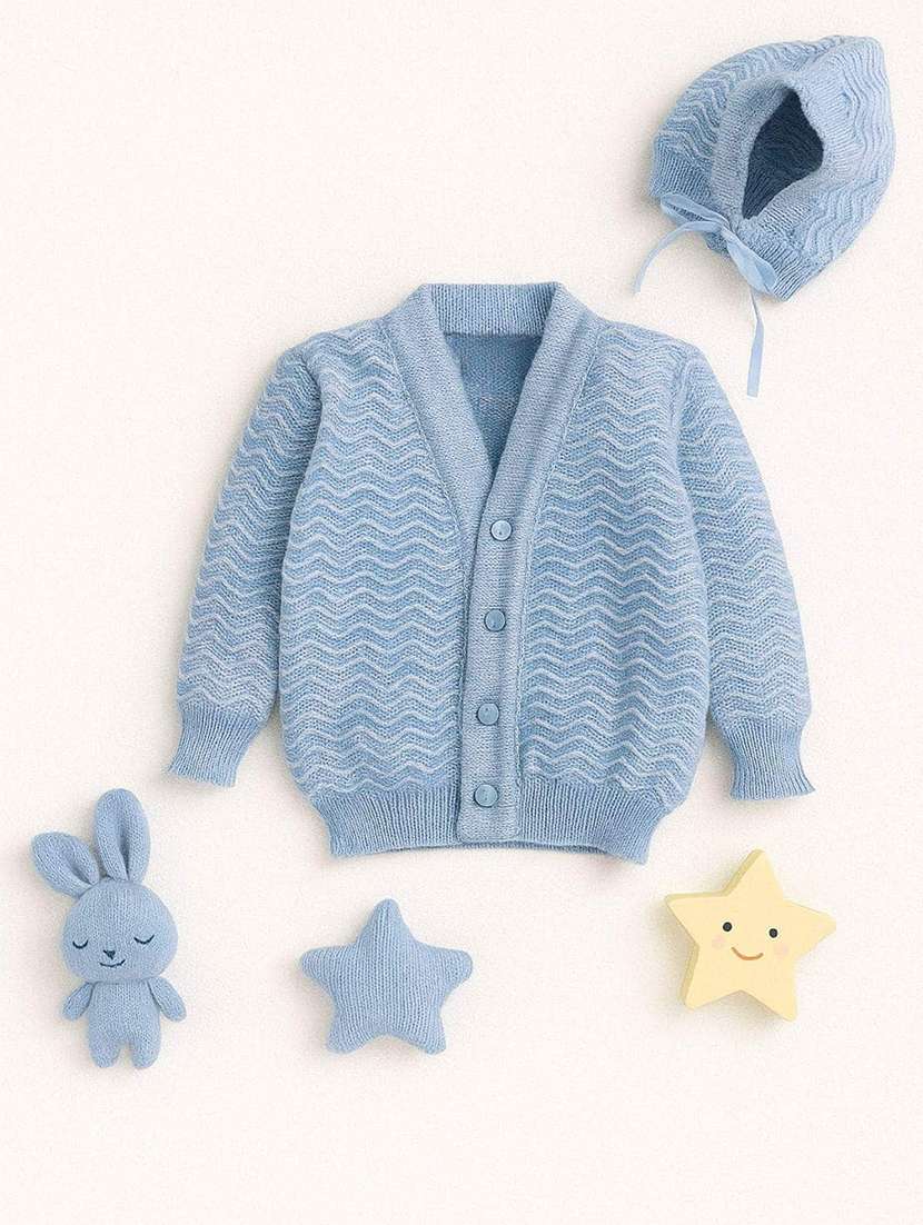 kids self designed sweater with woolen scoks & cap