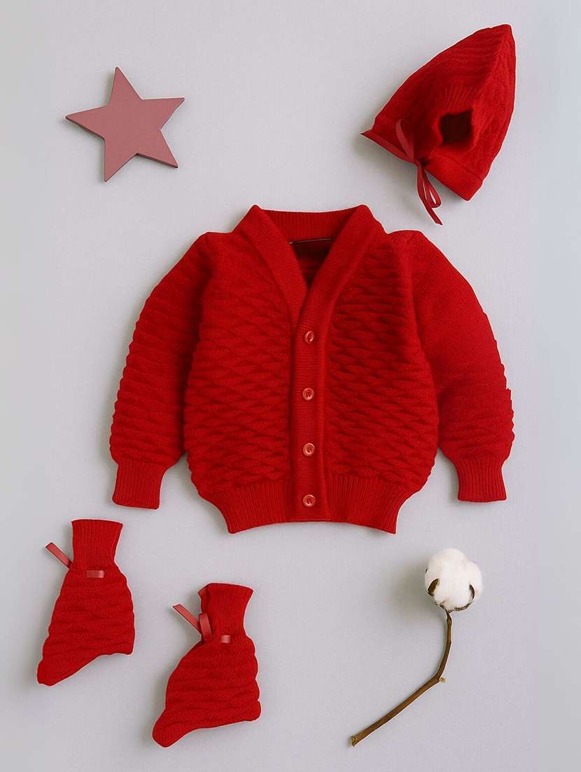 kids self designed sweater with woolen scoks & cap