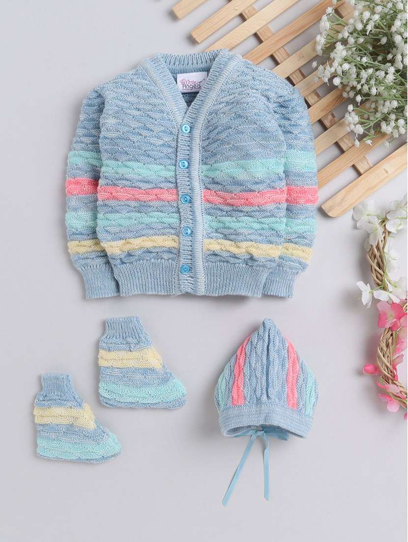 kids self designed sweater with woolen socks & cap