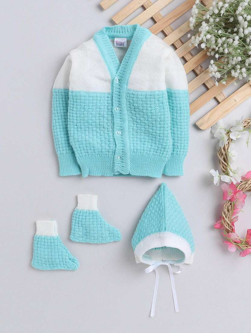 kids self designed sweater with woolen socks & cap