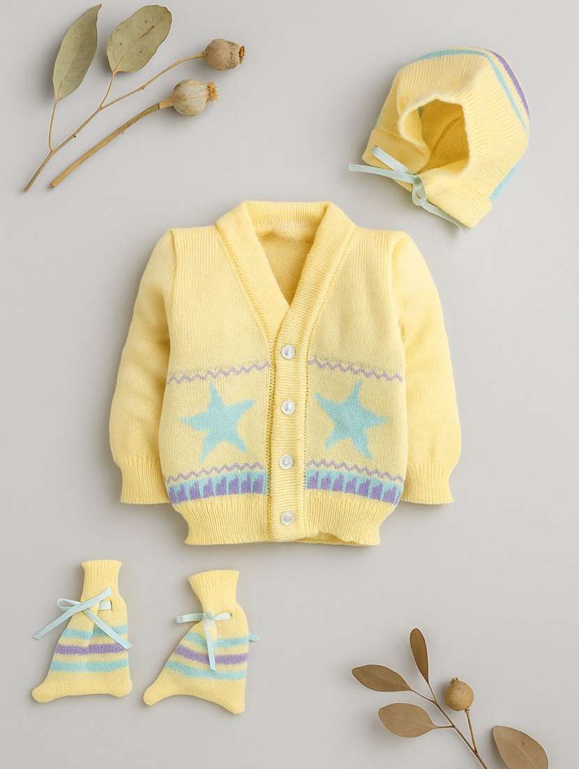 kids self designed sweater with woolen scoks & cap