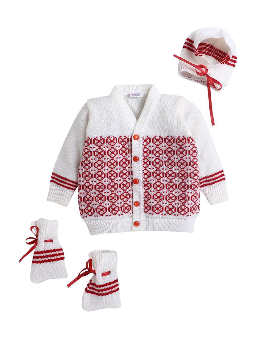 kids self designed sweater with woolen socks & cap