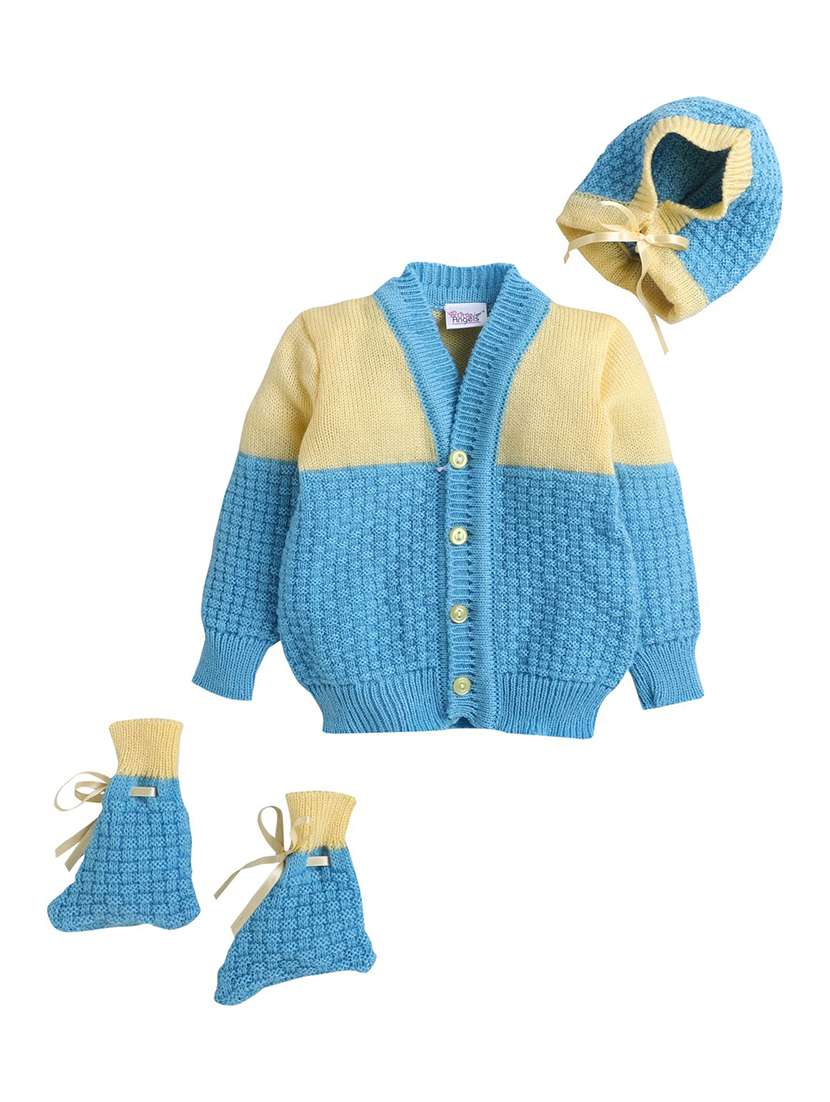 kids self designed sweater with woolen scoks & cap