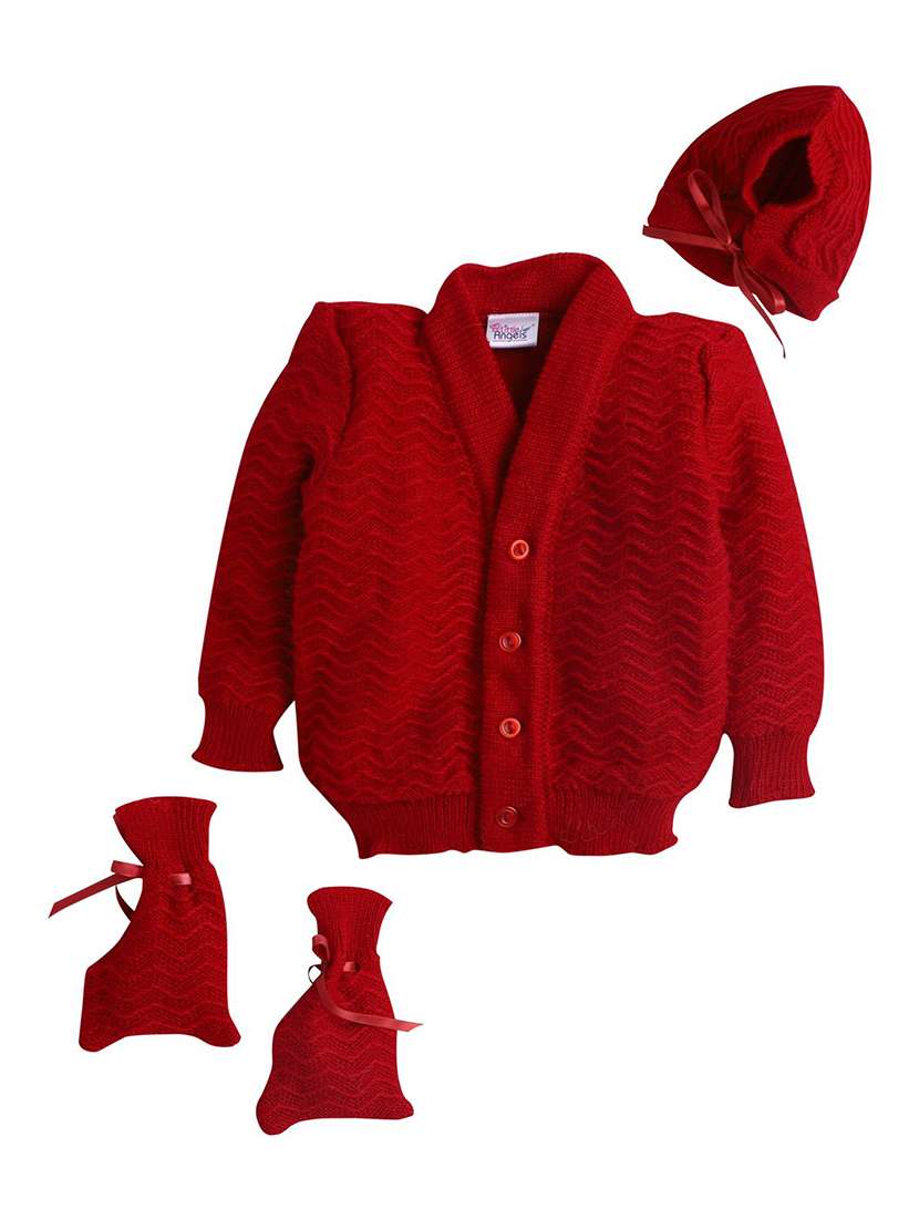 kids self designed sweater with woolen scoks & cap