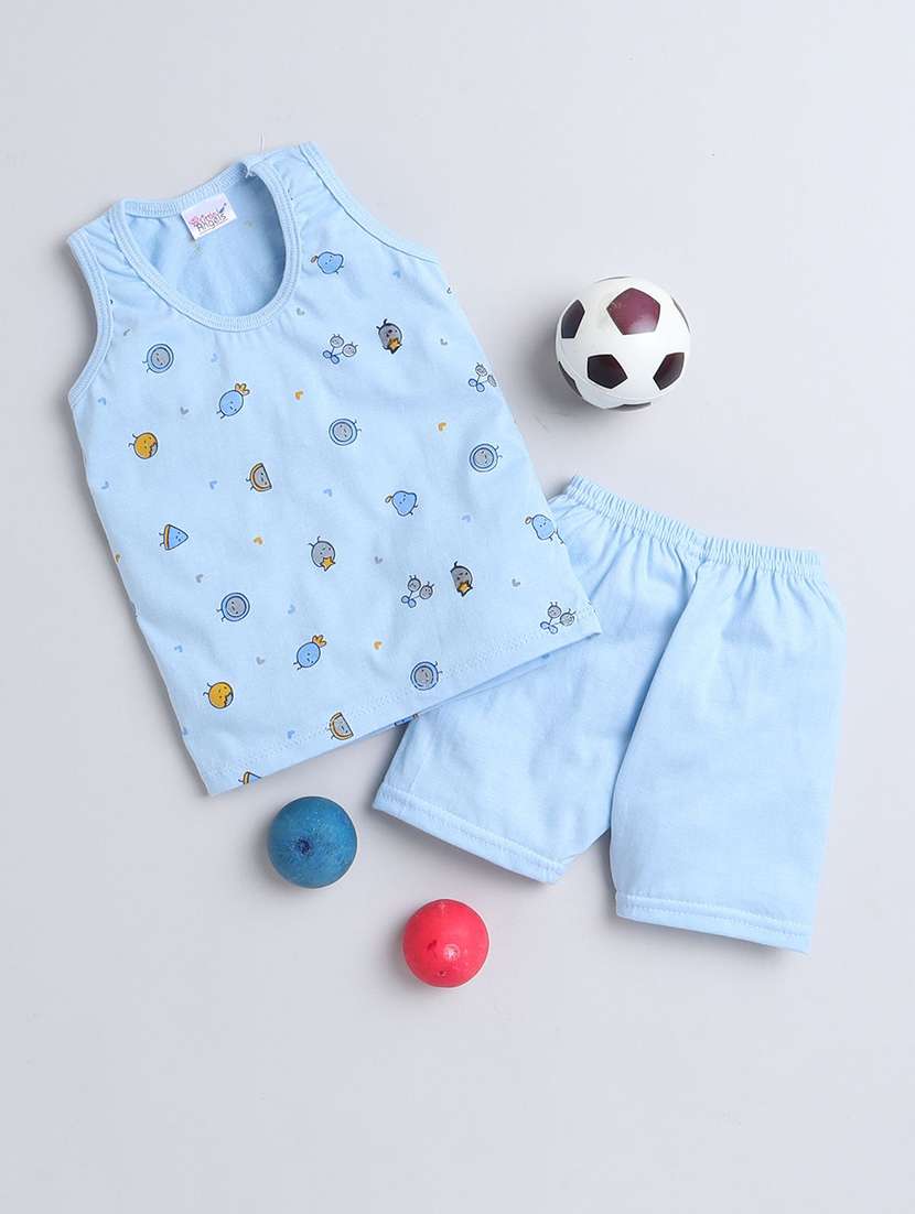 kids printed sleeveless vest and short set