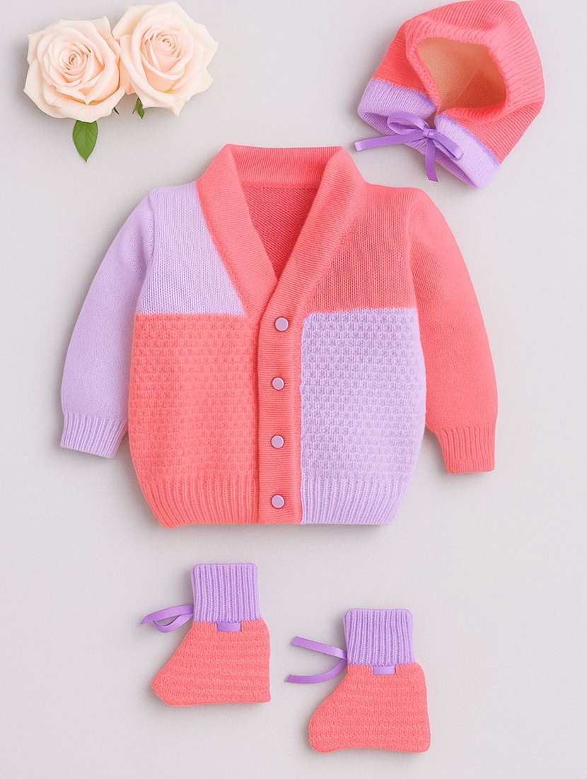 kids cardigan with woolen scoks & cap