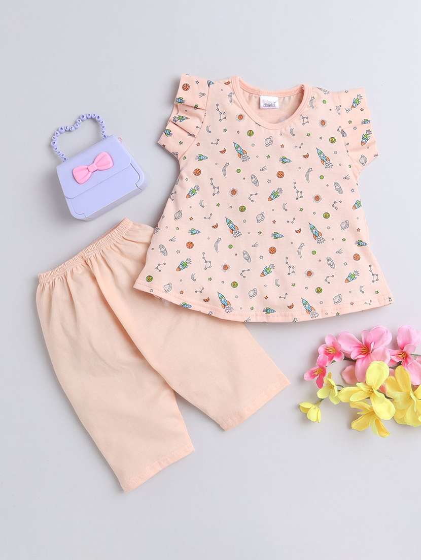 girls printed cap sleeve full length co-ord set