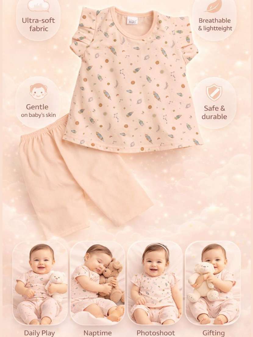 girls printed cap sleeve full length co-ord set - 22358664 -  Standard Image - 3