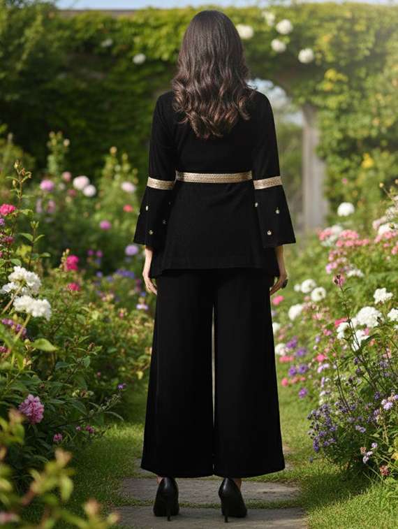 women solid with work bell sleeve ethnic co-ord set - 22358694 -  Standard Image - 3