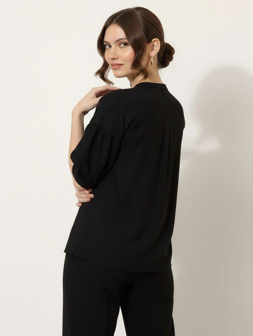 women solid puff sleeve regualr fit shirt - 22358720 -  Standard Image - 3