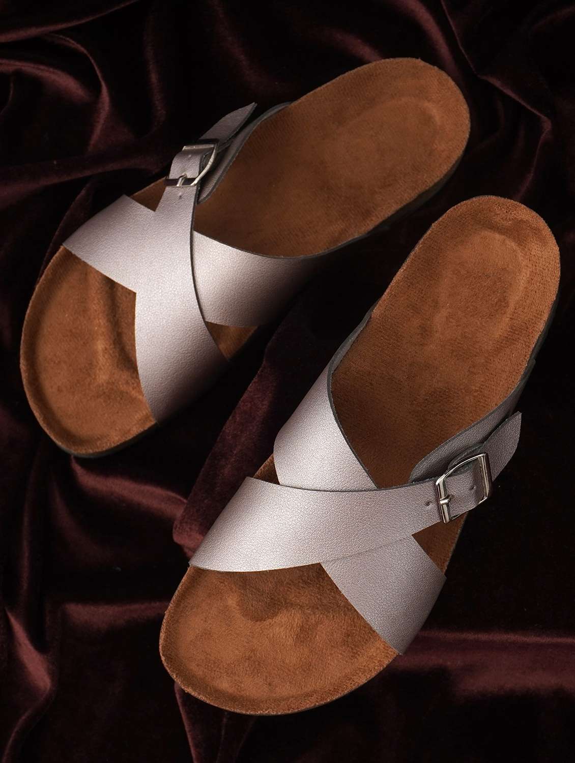 women solid slip on sandals