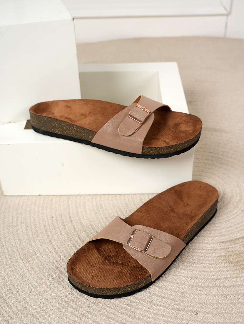 women solid slip on sandals