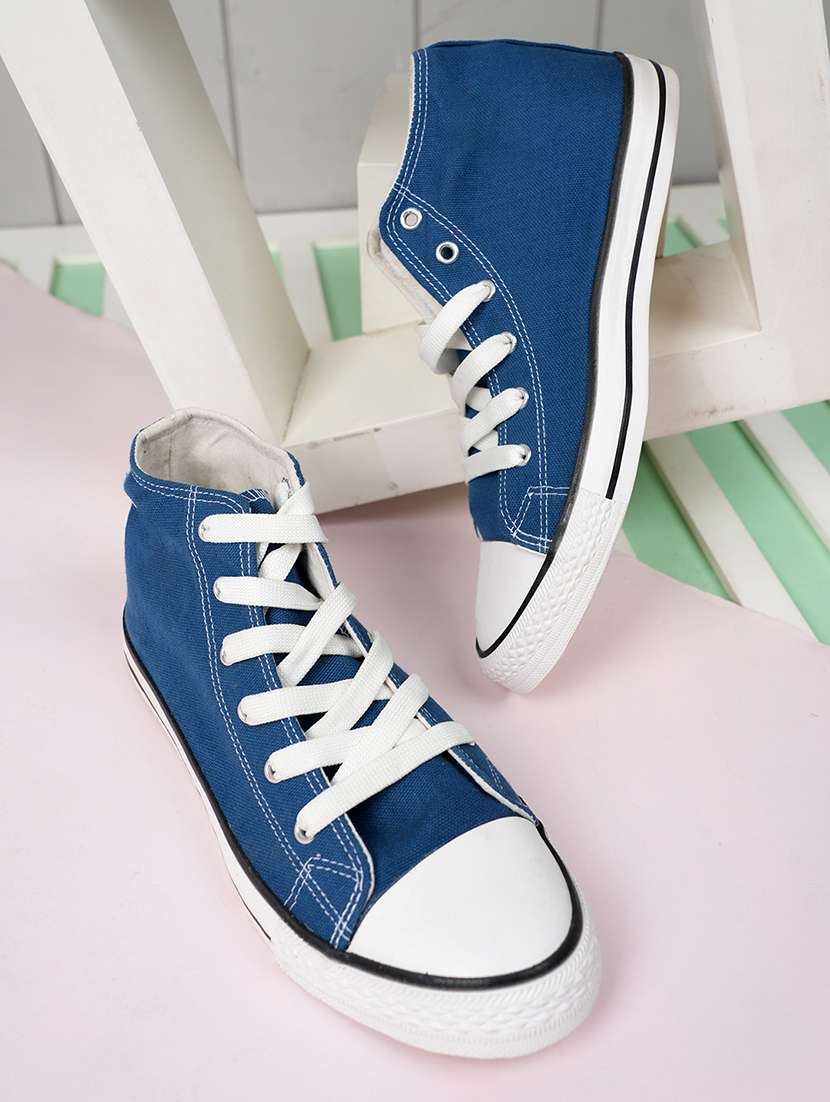 women solid high ankle lace-up sneaker