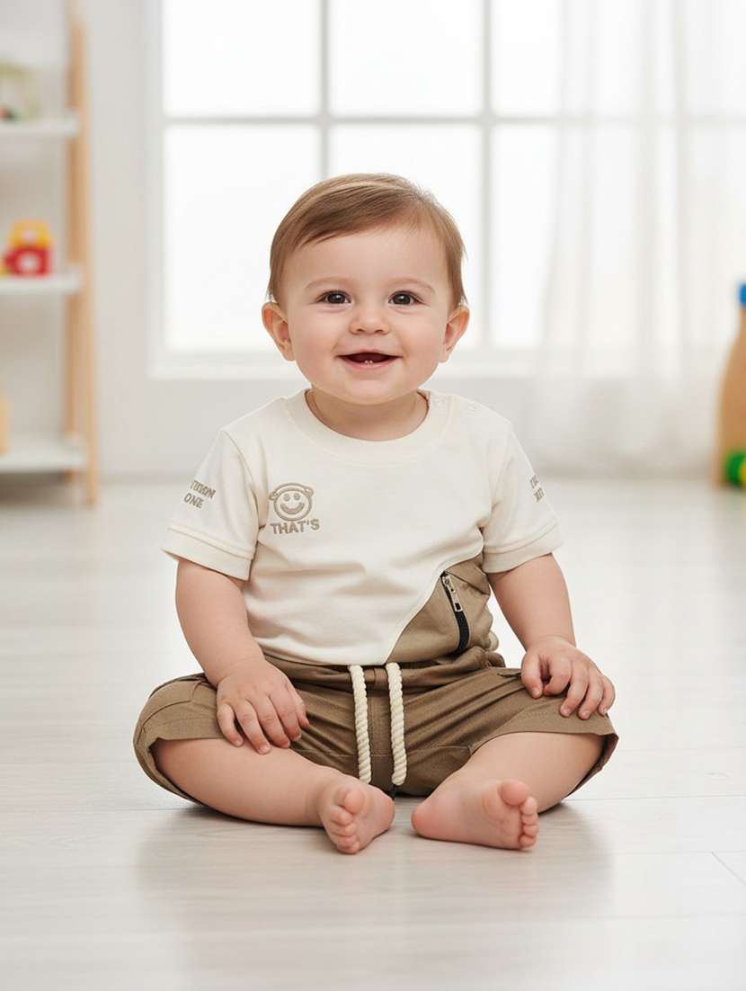 boys solid round neck t-shirt and shorts set