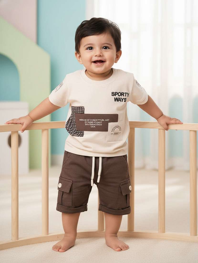 boys printed round neck t-shirt and shorts set