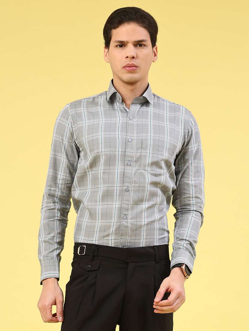 men checkered long sleeve slim fit formal shirt
