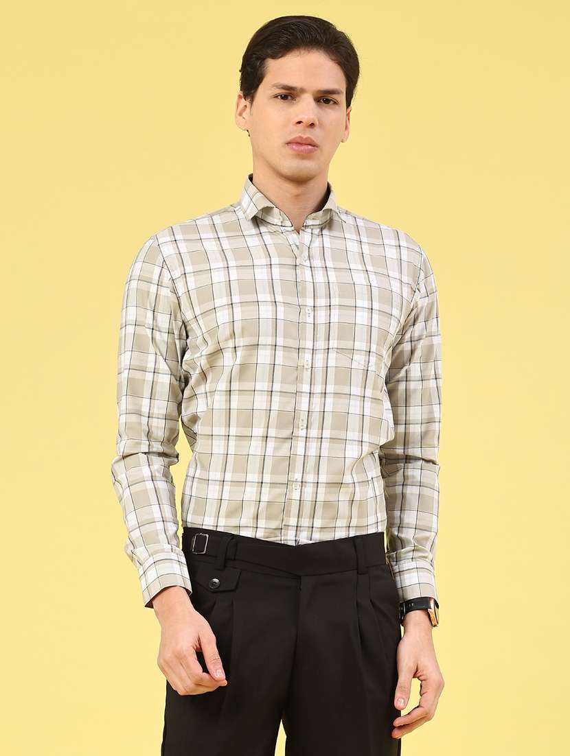 men checkered long sleeve slim fit formal shirt
