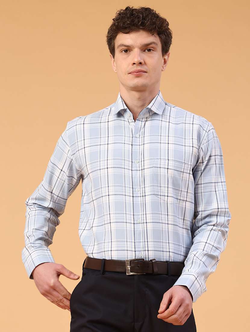 men checkered long sleeve slim fit formal shirt