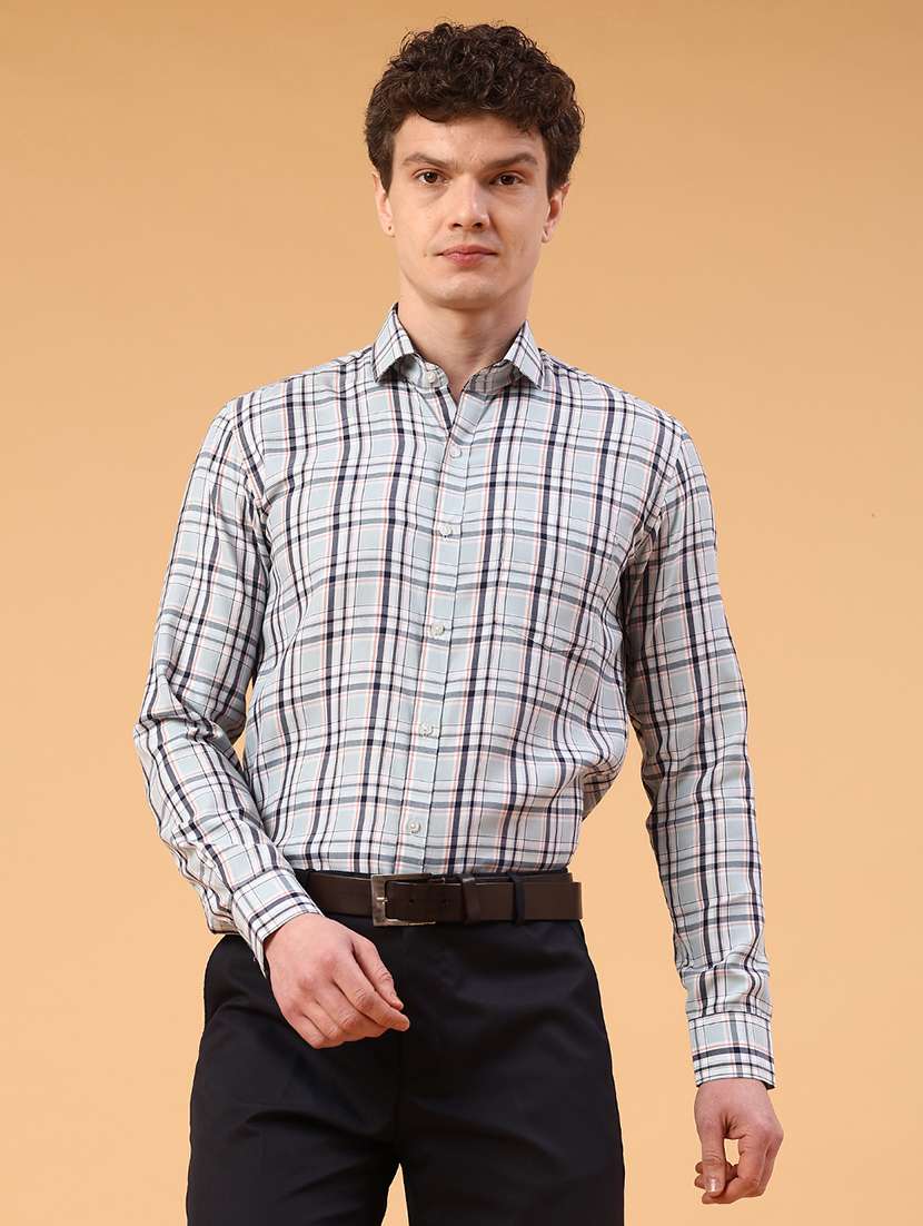 men checkered long sleeve slim fit formal shirt