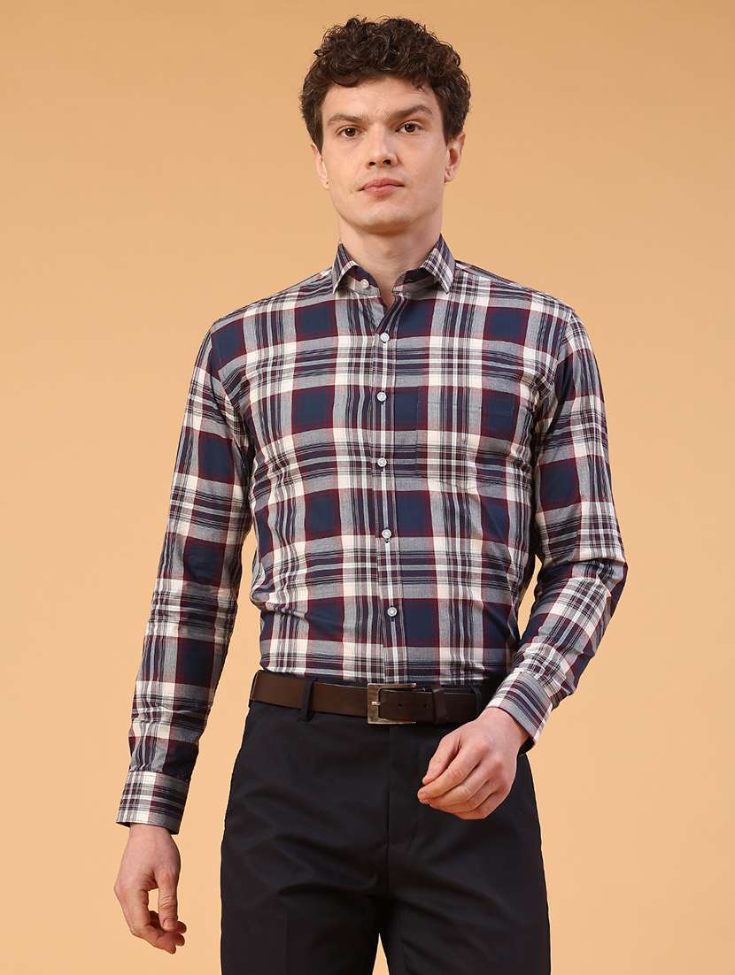 men checkered long sleeve slim fit formal shirt