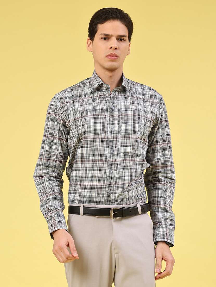 men checkered long sleeve slim fit formal shirt