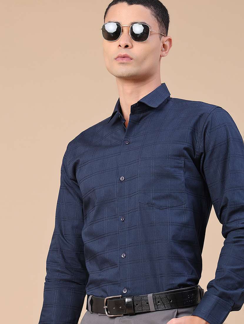 men checkered long sleeve slim fit formal shirt