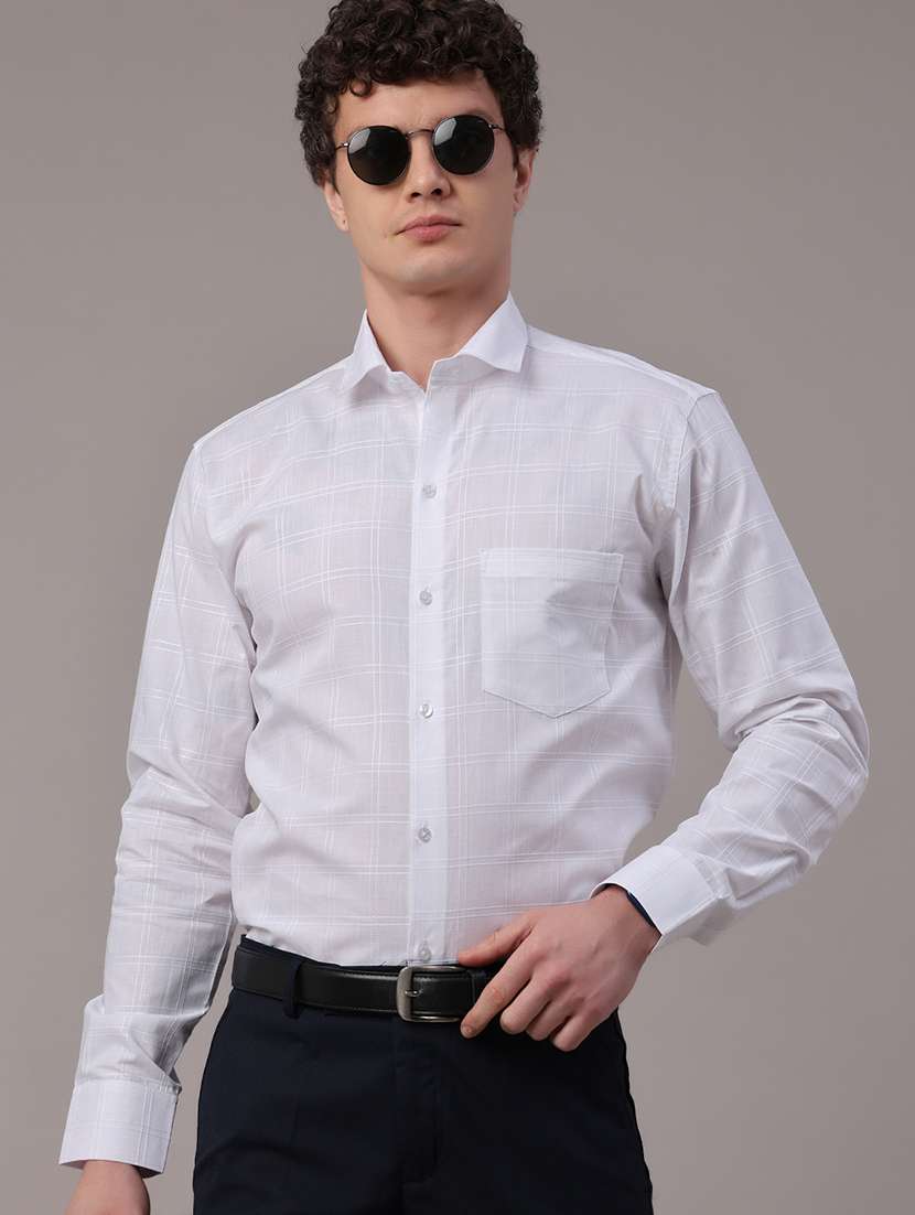 men checkered long sleeve slim fit formal shirt