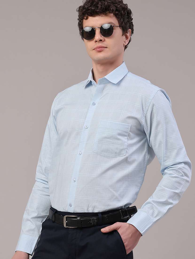 men checkered long sleeve slim fit formal shirt