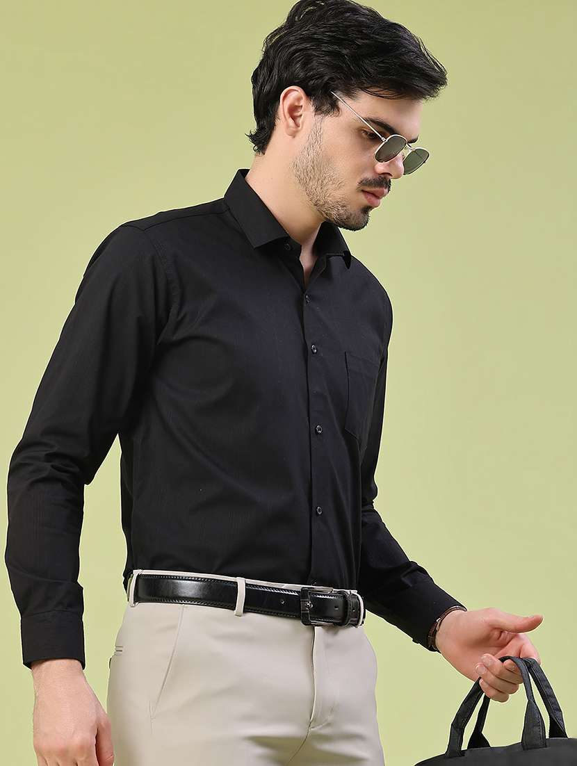 men self design long sleeve slim fit formal shirt