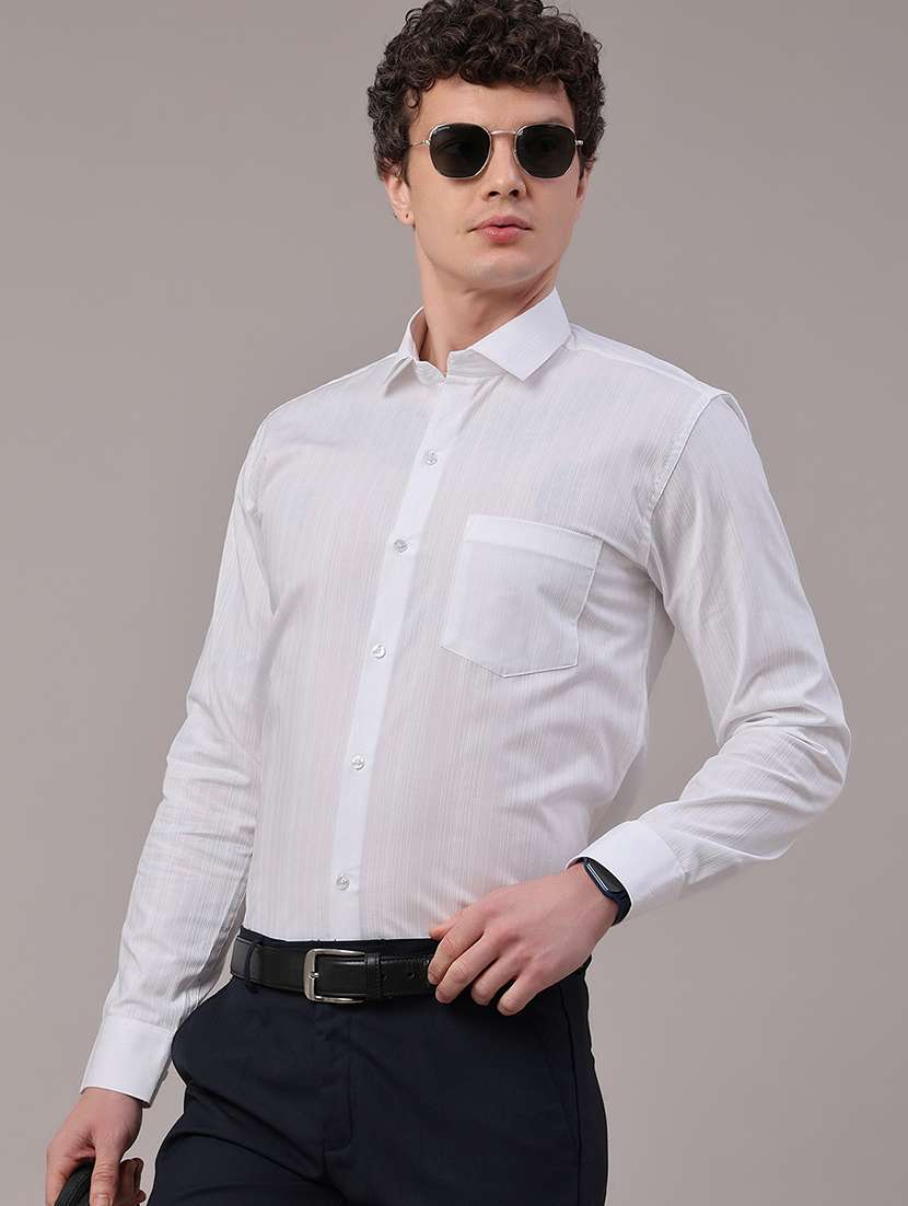 men self design long sleeve slim fit formal shirt