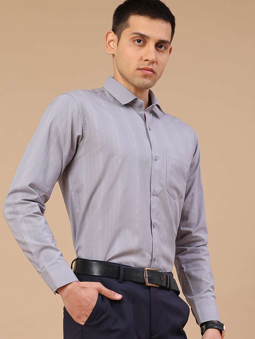 men self design long sleeve slim fit formal shirt