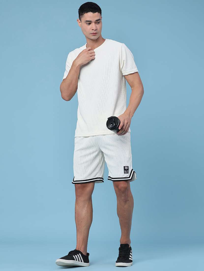 Men Solid Round Neck T-shirt And Shorts Co-ord Set - 22359328 -  Standard Image - 3