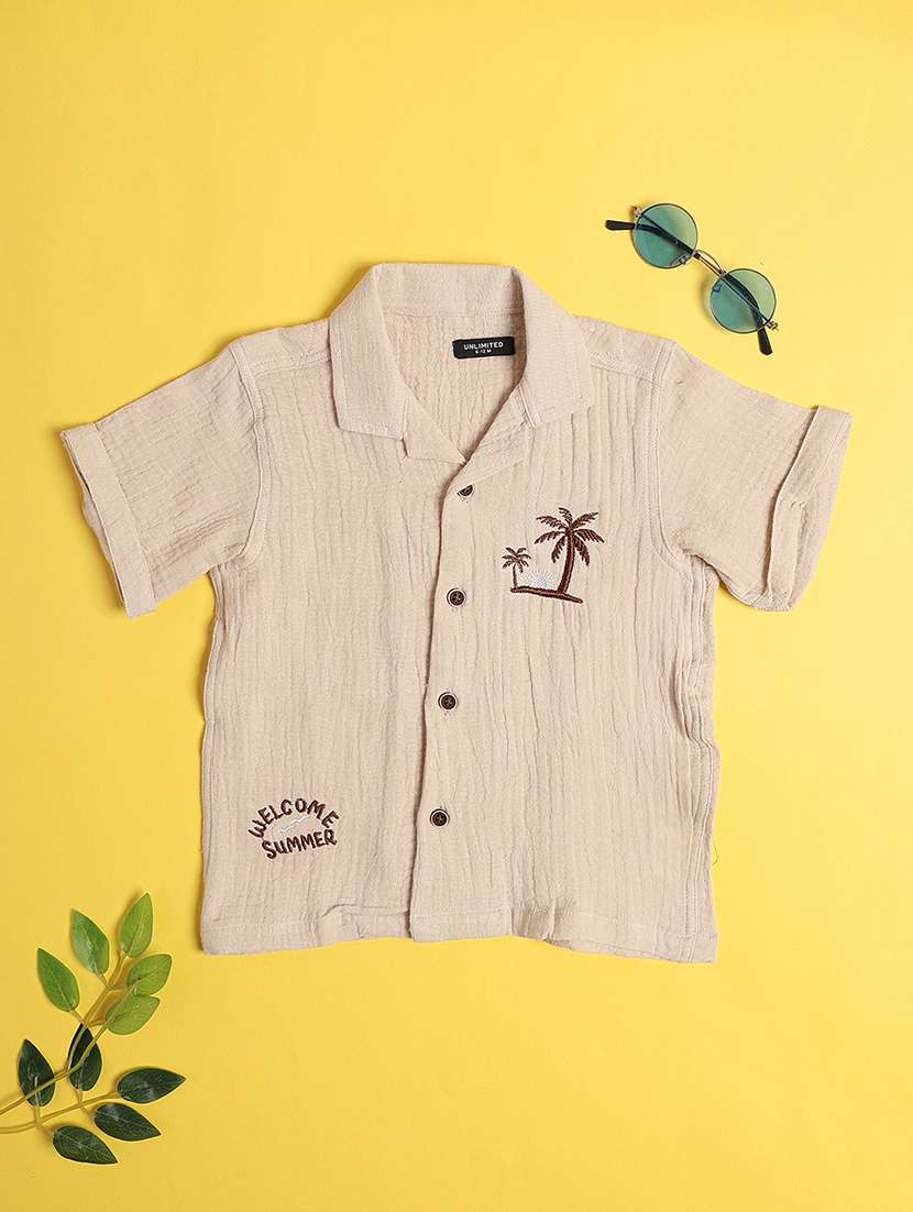 boys embroidered short sleeves collared shirt