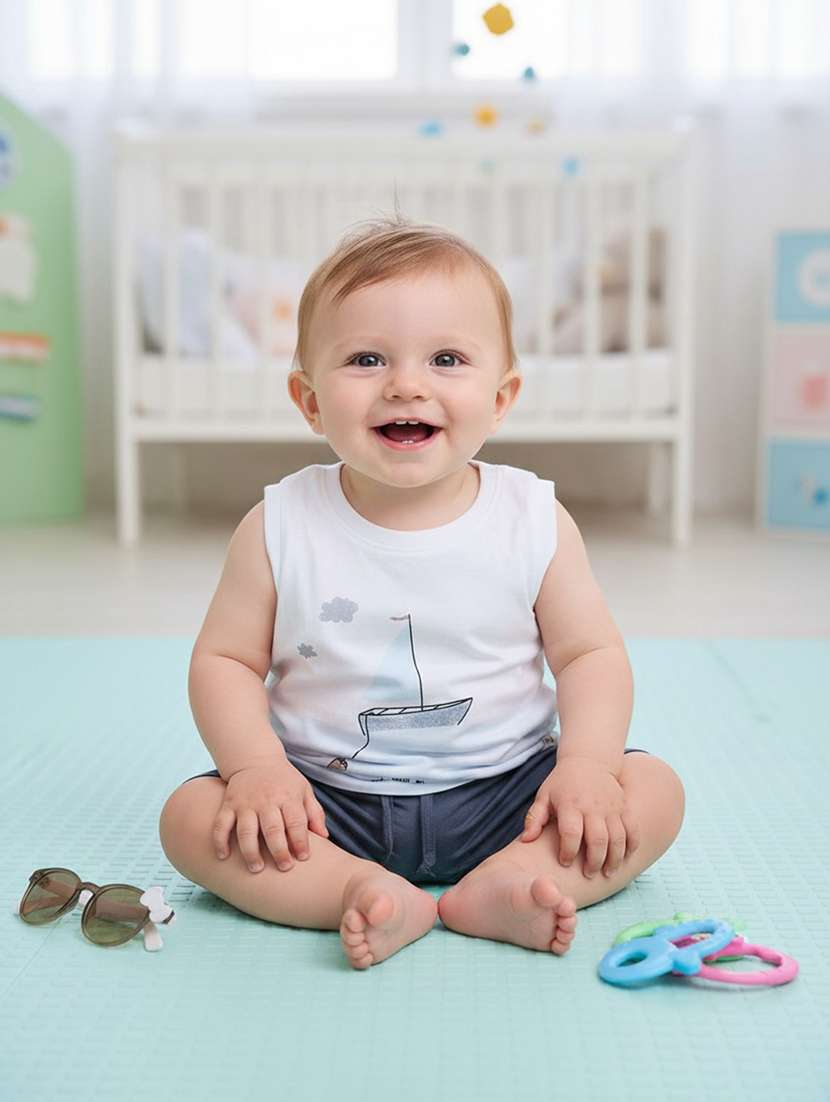 boys printed round neck t-shirt and shorts set