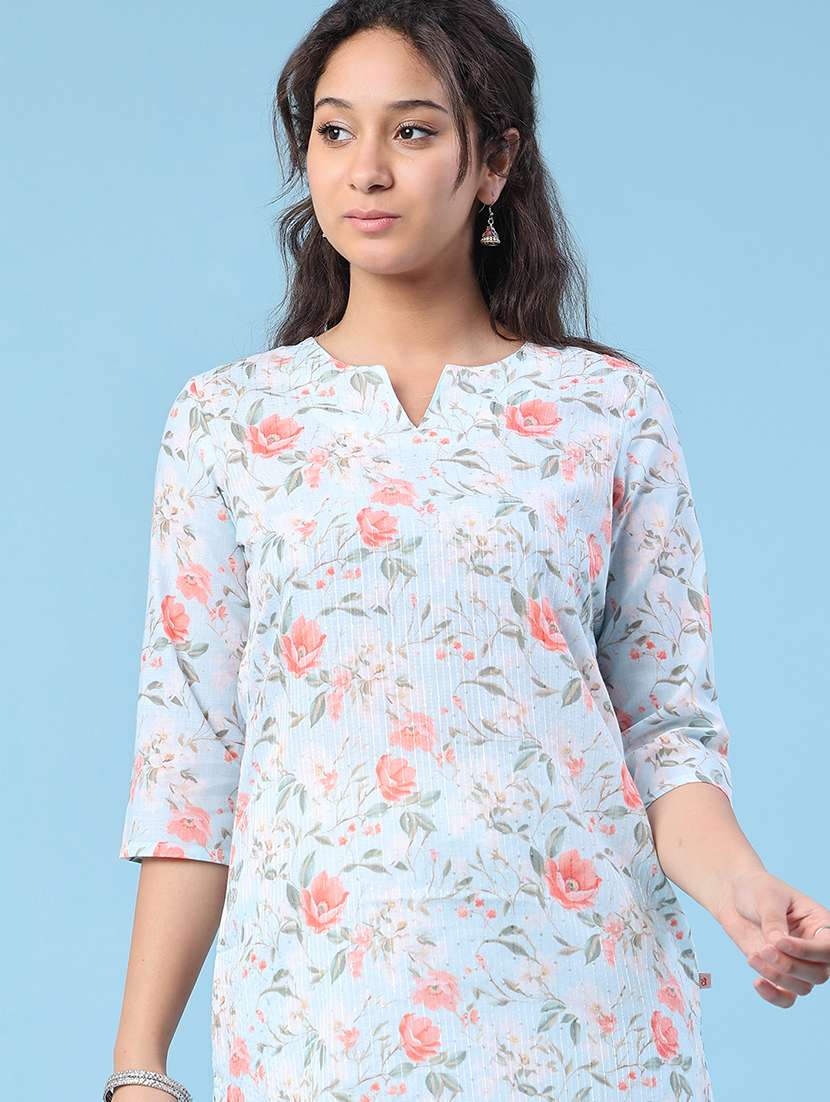 women printed three quarter sleeve straight kurta - 22359412 -  Standard Image - 5